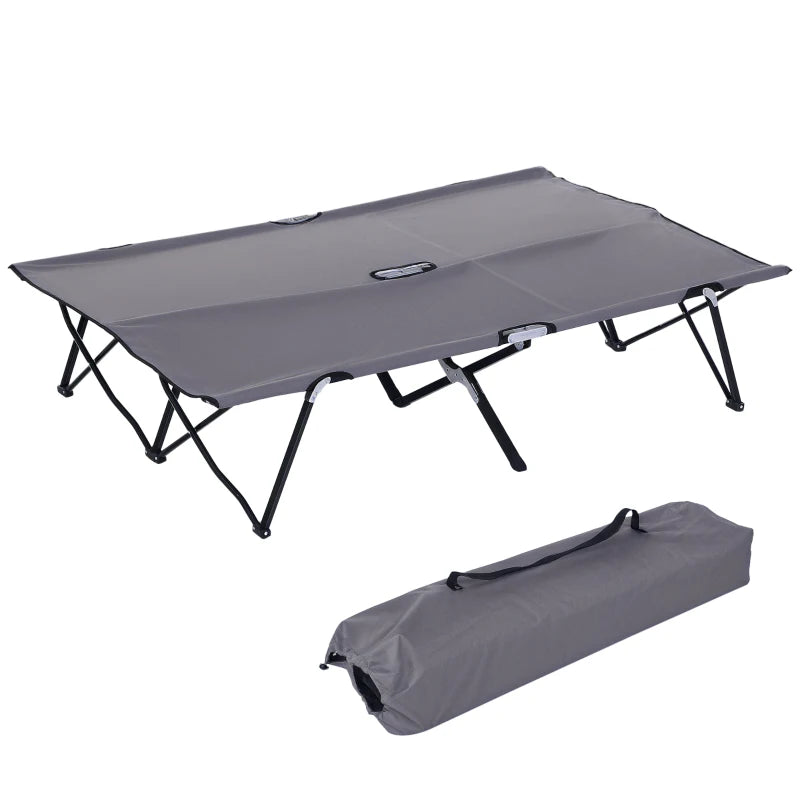 76" Two Person Folding Camping Cot Outdoor Portable Double Cot Wide Military Sleeping Bed w/ Carrying Bag Grey