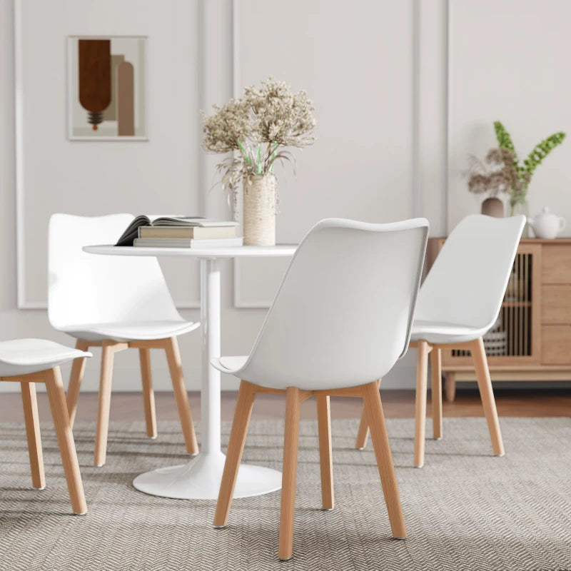 Round Dining Table Set for 4 with Pedestal Base, PU Padded Seats, for Small Space, Apartment, White