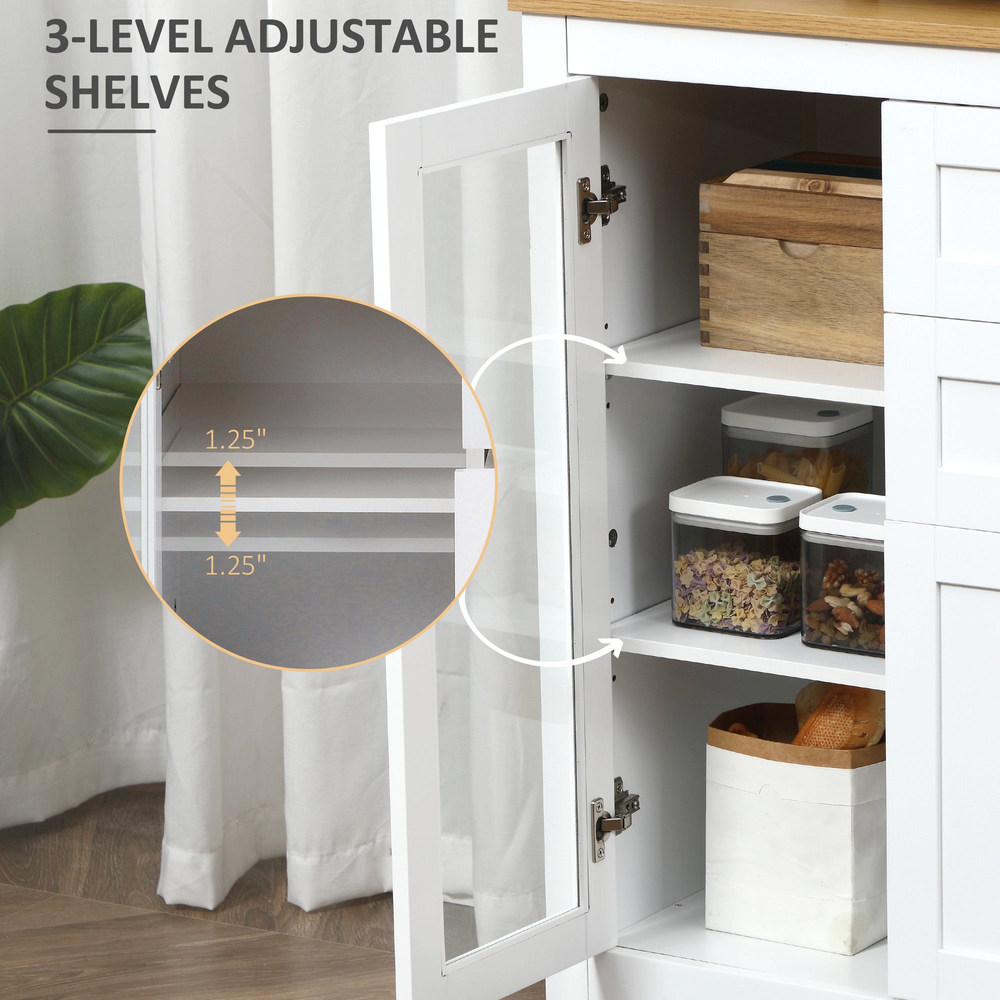HOMCOM Oak and White Buffet Cabinet: Modern Sideboard with Glass Door Storage Cupboard and Adjustable Shelves for Kitchen, Living Room