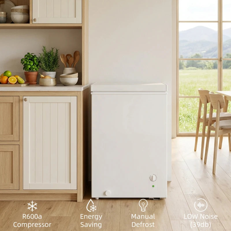 Mini Freezer, 3.5 Cu.Ft Chest Freezer with 5-Setting Adjustable Thermostat, Wire Basket, Quiet Operation, White