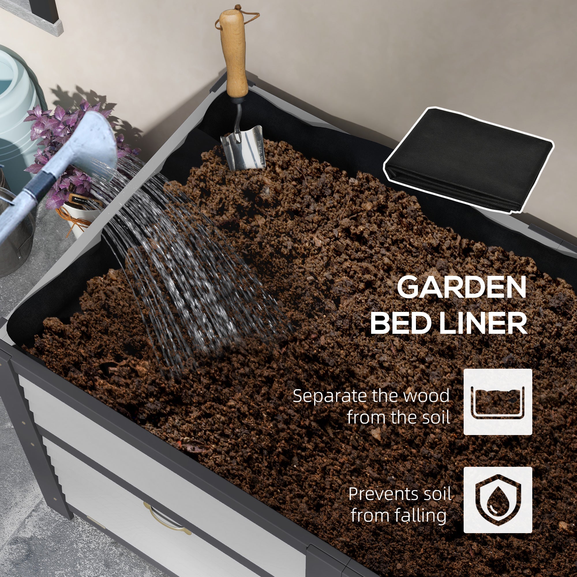 Outsunny Wooden Elevated Planter Box with Storage, 59" x 30" x 29.5" Raised Garden Bed for Vegetables, Flowers, Herbs, Grey