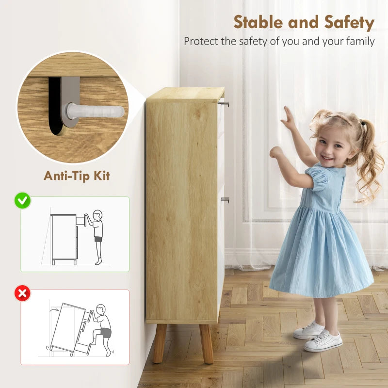 Narrow Shoe Cabinet, High Gloss Shoe Storage Cabinet with 2 Flip Drawers and Adjustable Shelves, Holds 16 Pairs, White
