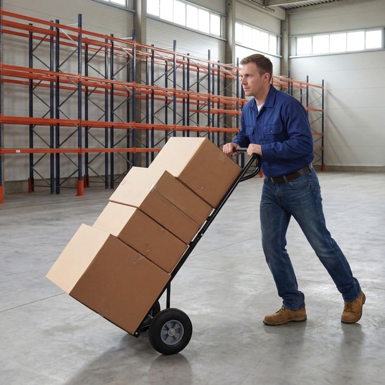 Metal Hand Truck Heavy-Duty 600 LBS Moving Dolly Cart with P-Handle and 10inch Rubber Wheels-Black