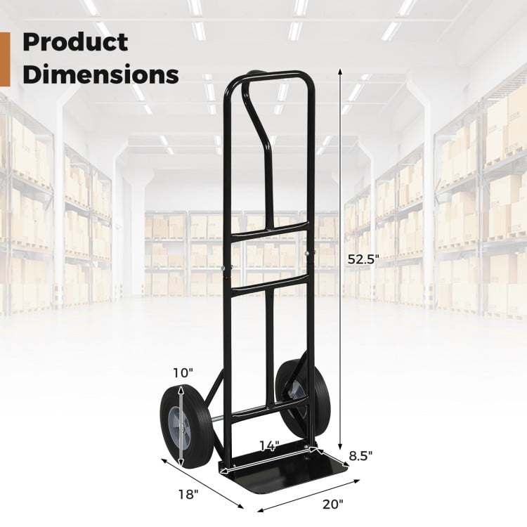 Metal Hand Truck Heavy-Duty 600 LBS Moving Dolly Cart with P-Handle and 10inch Rubber Wheels-Black