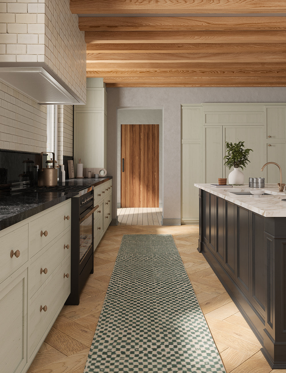 Metro Checkered Slate Green Rug