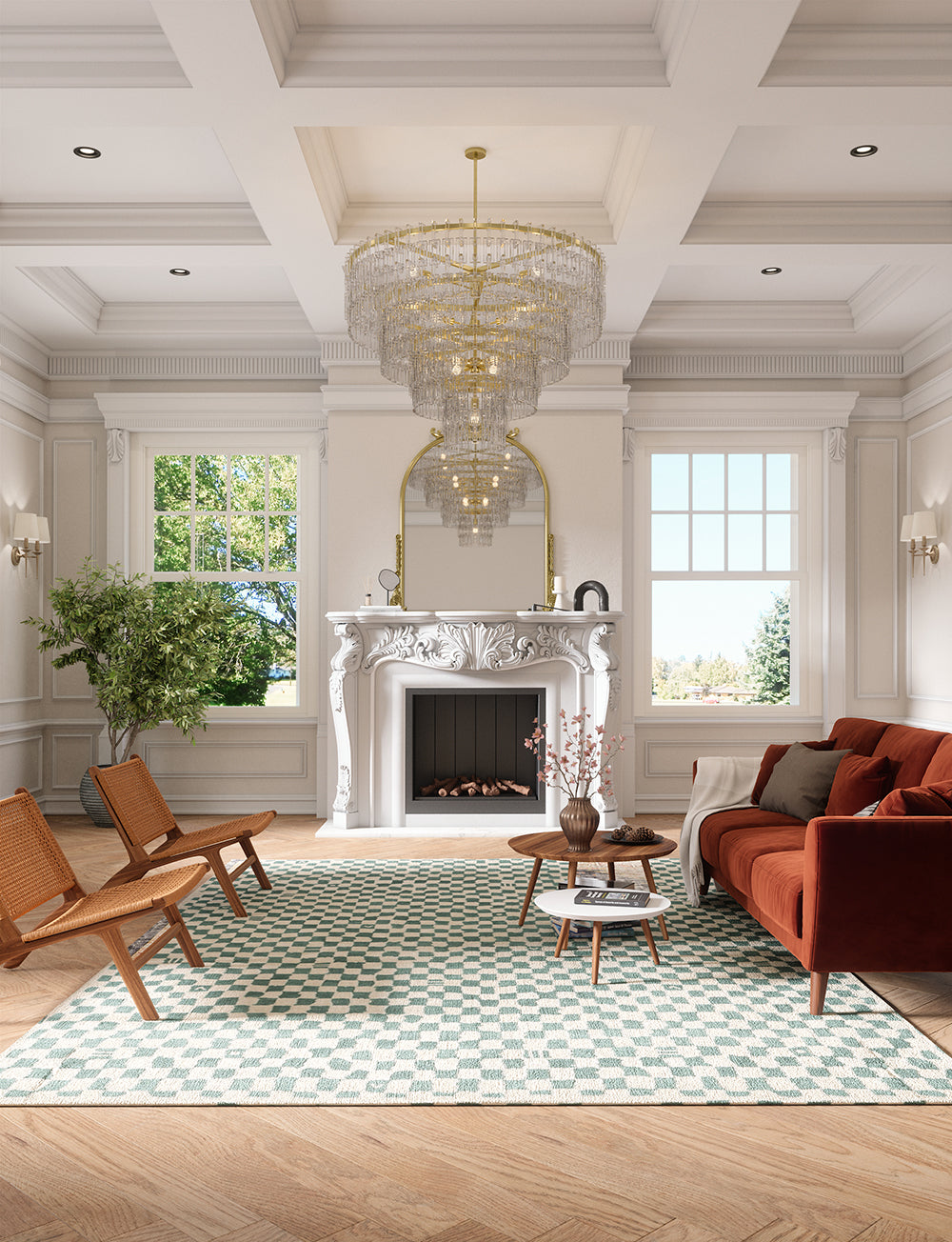 Metro Checkered Slate Green Rug