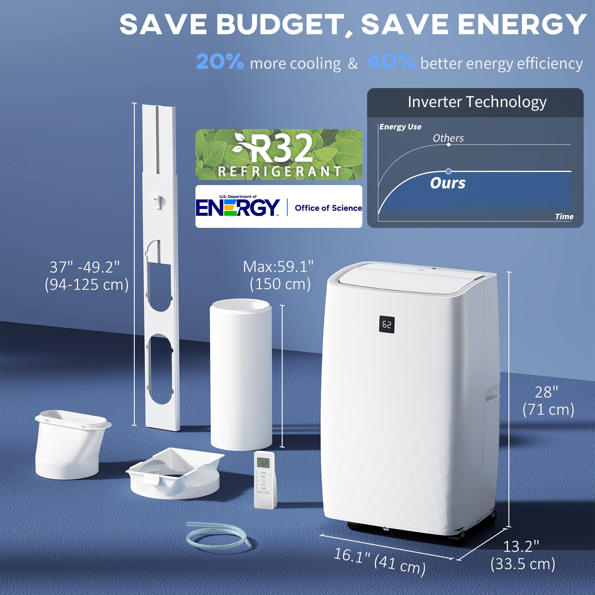 HOMCOM 14000 BTU Portable Air Conditioner, AC Unit with Cool, Dehumidifier, Fan, 700 Sq. ft, 24H Timer On Off, Window Kit