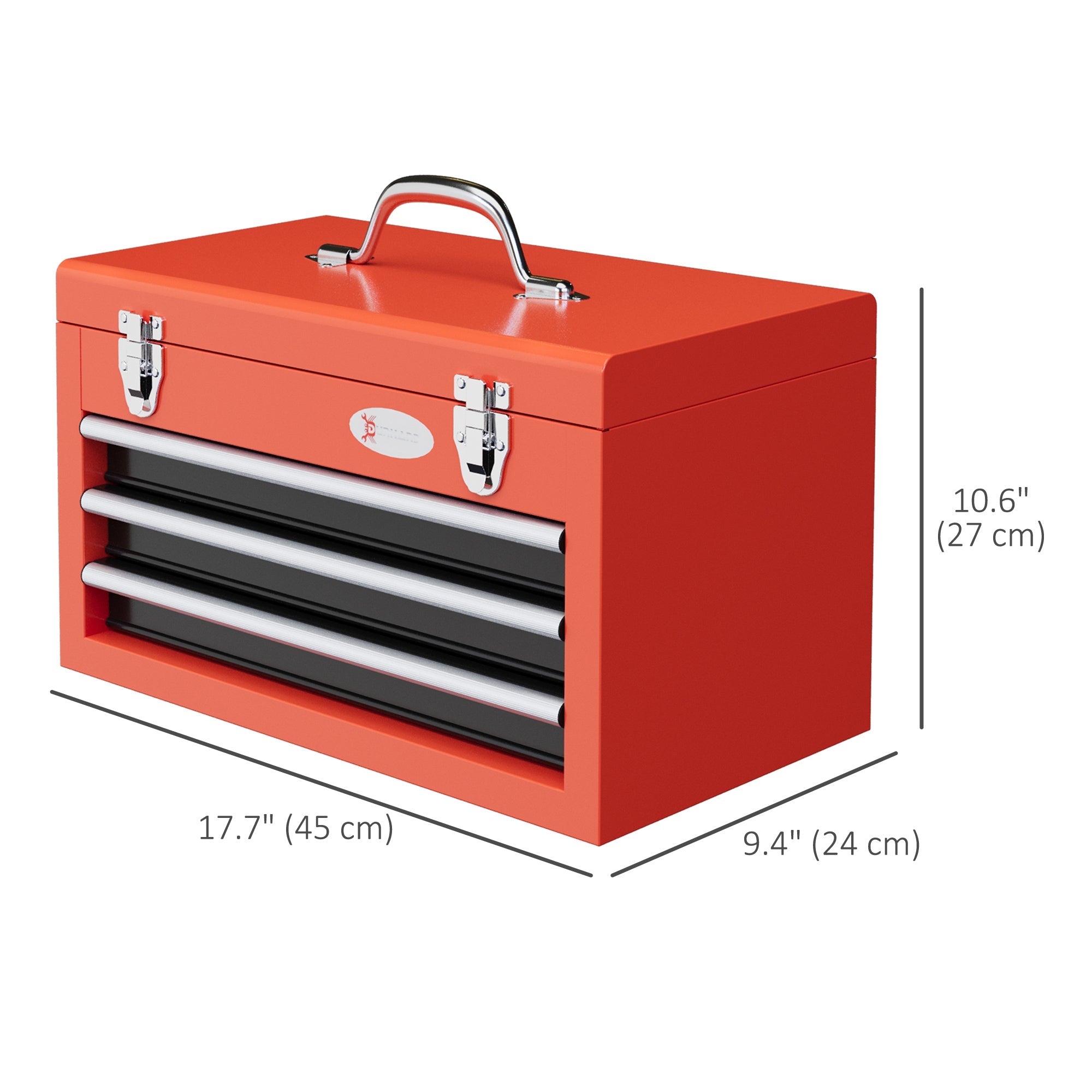 DURHAND Portable Toolbox Perfection: 3 Drawer Tool Chest with Metal Latch for Garage, Household, Warehouse, Red Finish