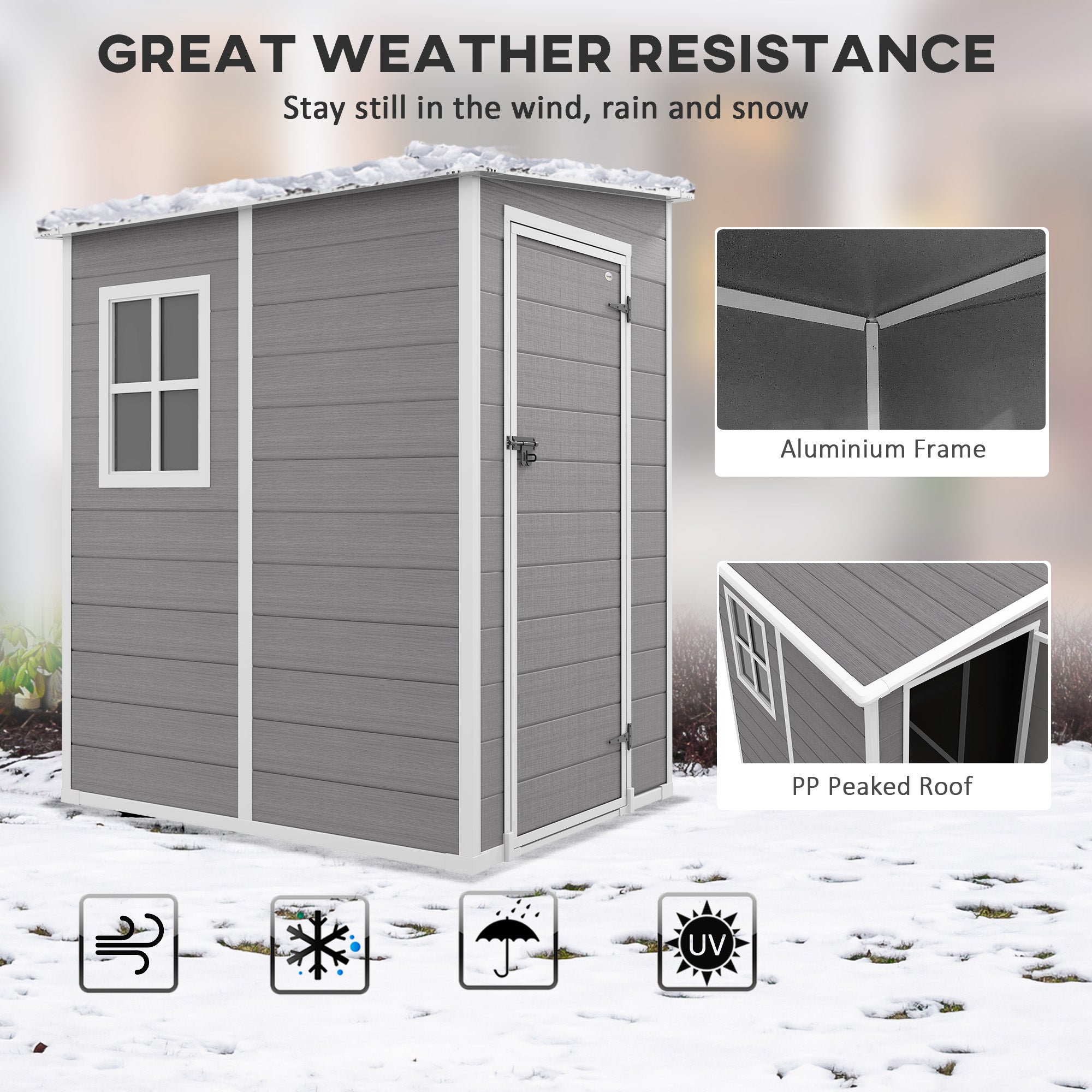 Outsunny 4'x5' Garden Storage Shed, Lean to Shed, Lockable Garden Tool Storage House with Window, Vent and Plastic Roof, Grey