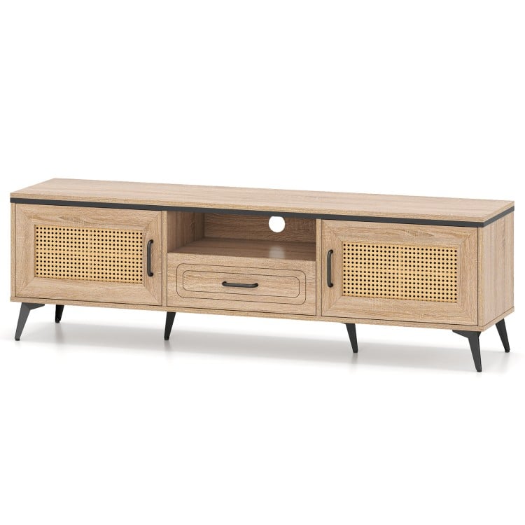 Mid Century Modern Entertainment Center with 2 Cabinets and Storage Drawer-Oak