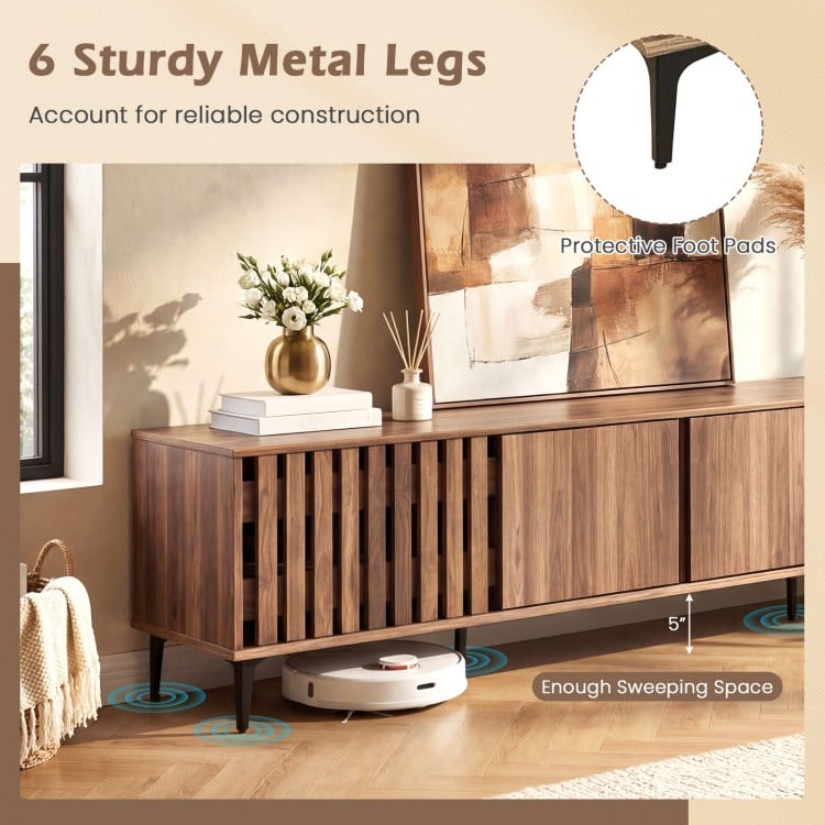 Mid Century Modern Entertainment Center with 4 Storage Cabinets for Living Room-Walnut
