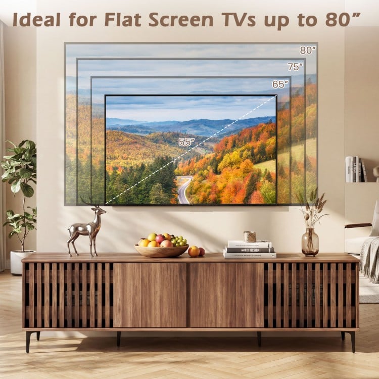 Mid Century Modern Entertainment Center with 4 Storage Cabinets for Living Room-Walnut