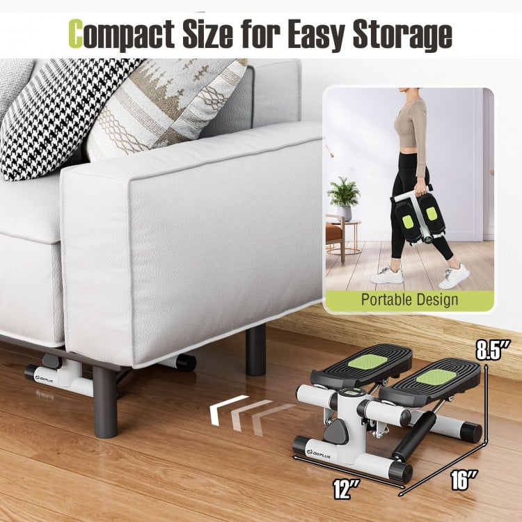 Mini Stepper with Resistance Bands and Adjustable Height for Exercise at Home-White