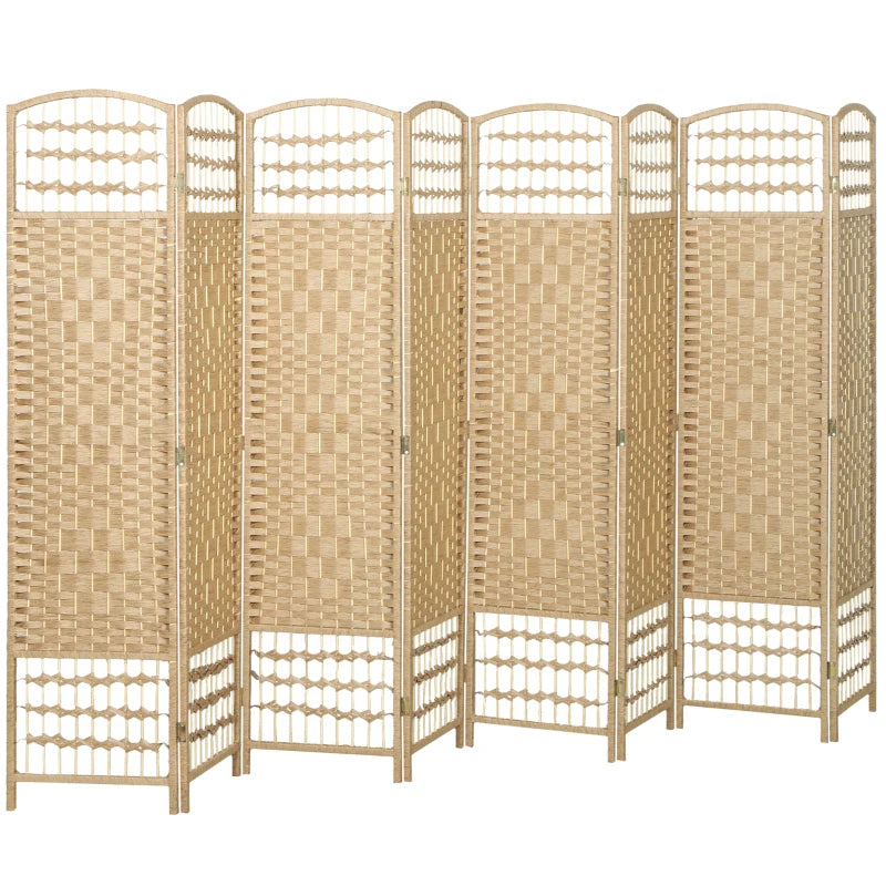 8 Panel Folding Room Divider, Portable Privacy Screen, Wave Fiber Room Partition for Home Office, Natural