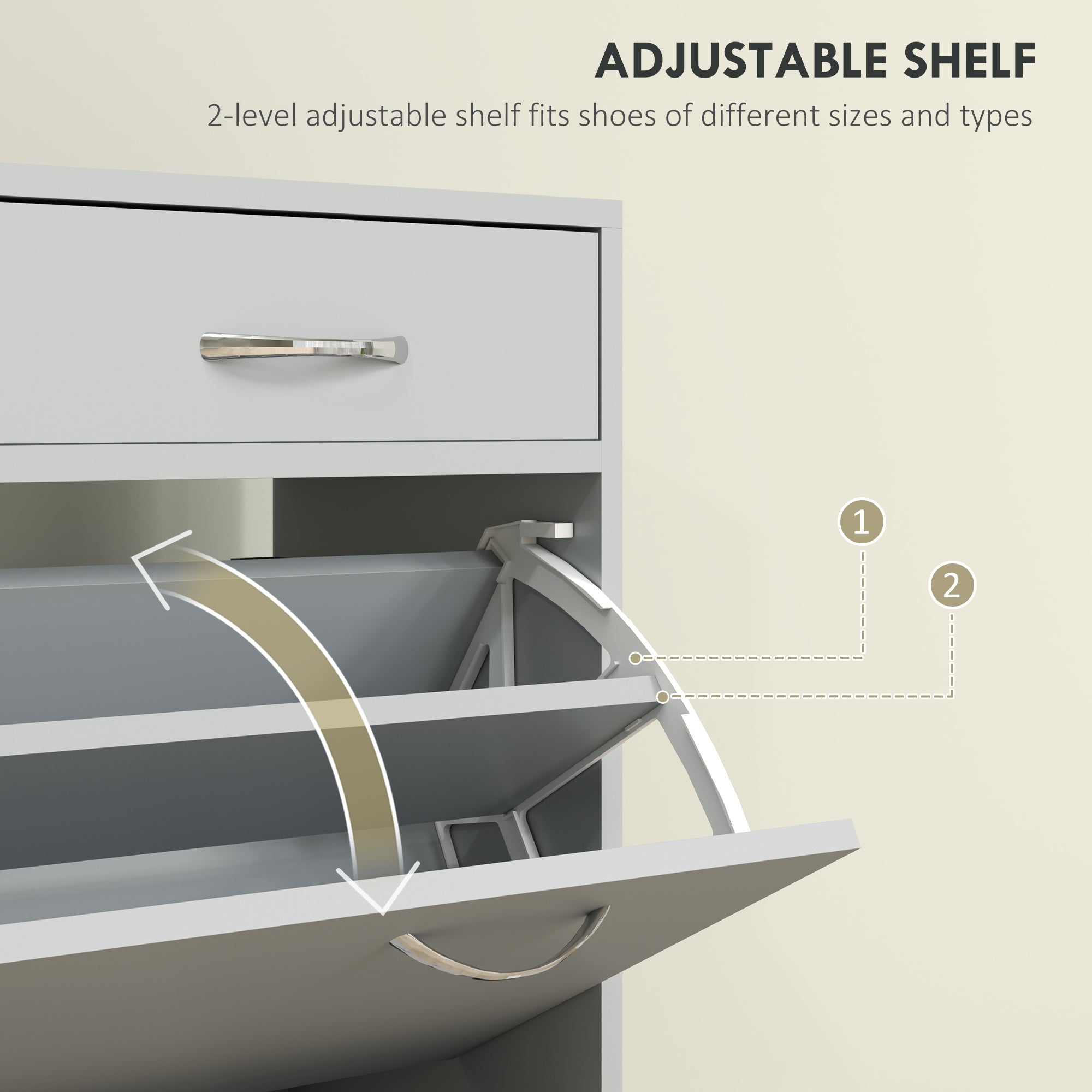 HOMCOM Narrow Shoe Storage with 2 Flip Drawers and Adjustable Shelves Shoe Organizer Cabinet for 12 Pairs of Shoes, Grey