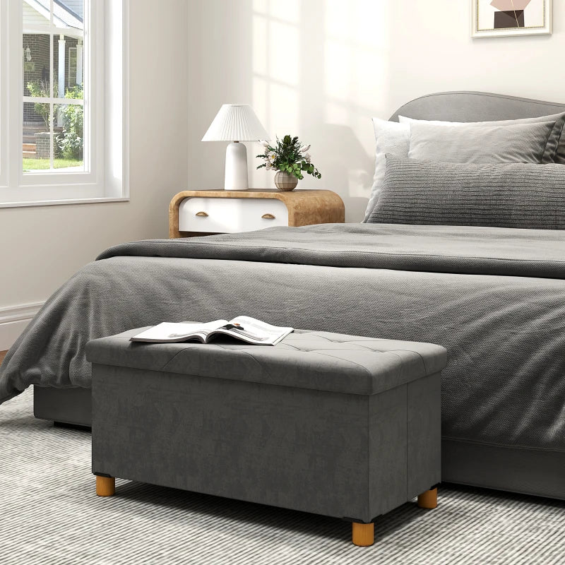 Storage Ottoman Bench, Velvet Upholstered Foldable Ottoman Footrest, Foot Stool with Wood Legs for Living Room, Bedroom