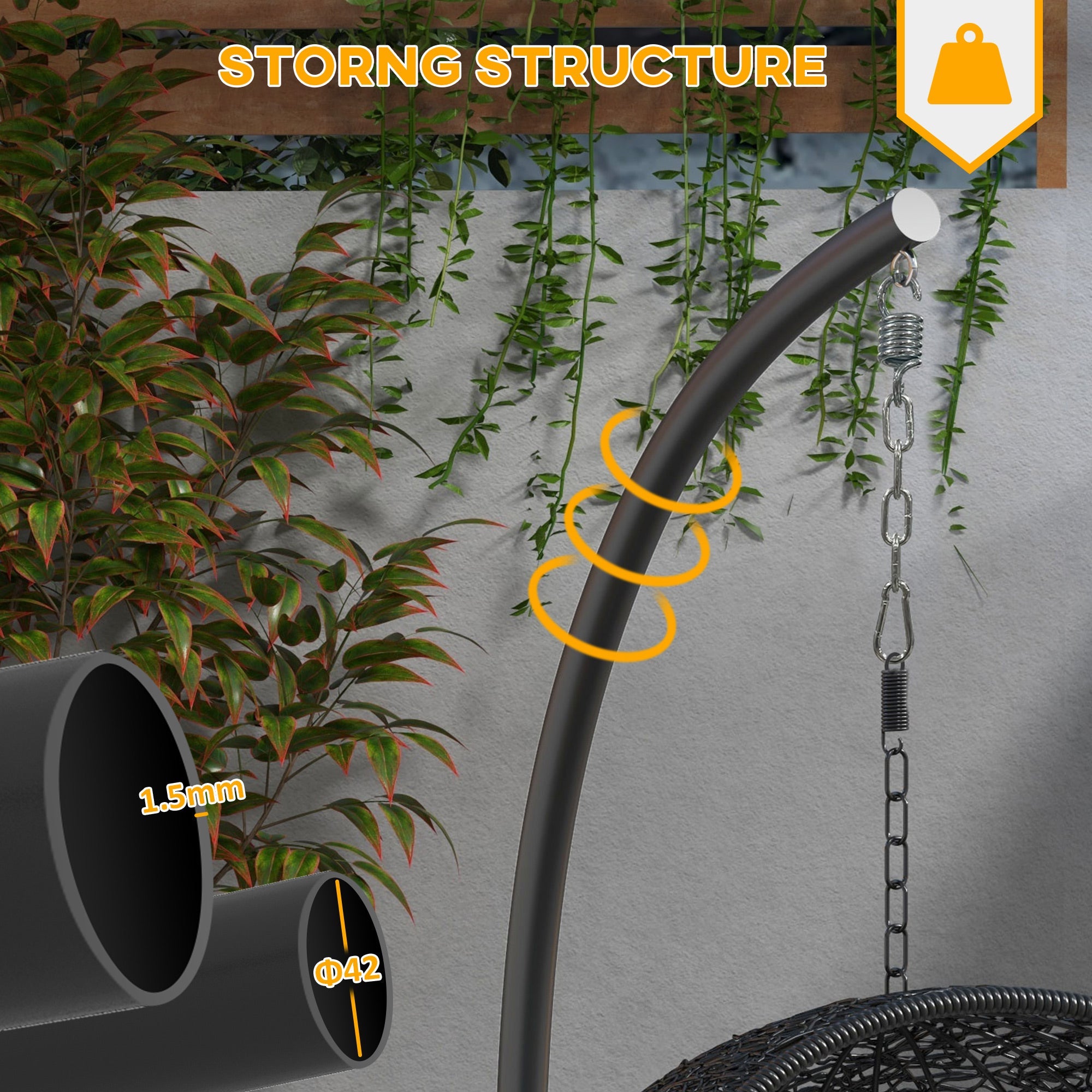 Outsunny Hanging Hammock Chair Stand with Round Base, Heavy Duty Hammock Stand Only with 330 lbs. Capacity, Black