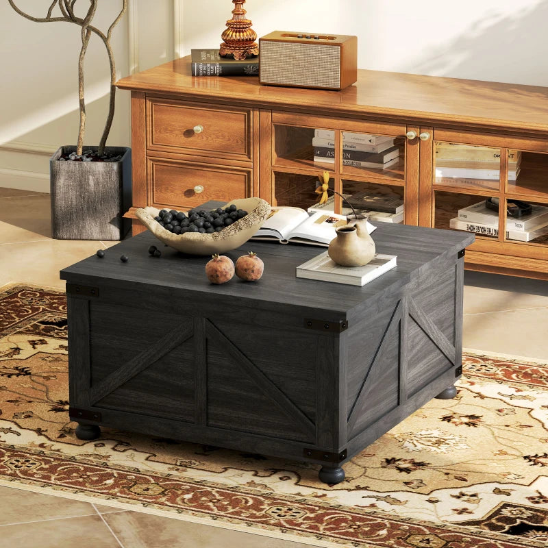 Coffee Table with Lift Top, 32" Farmhouse Center Table with Hidden Compartment for Living Room, Black Wood Grain