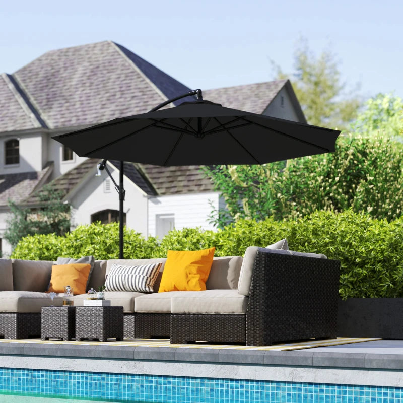 9.7ft Offset Patio Umbrella Garden Hanging Parasol Banana Cantilever Umbrella with Base, Crank, Black