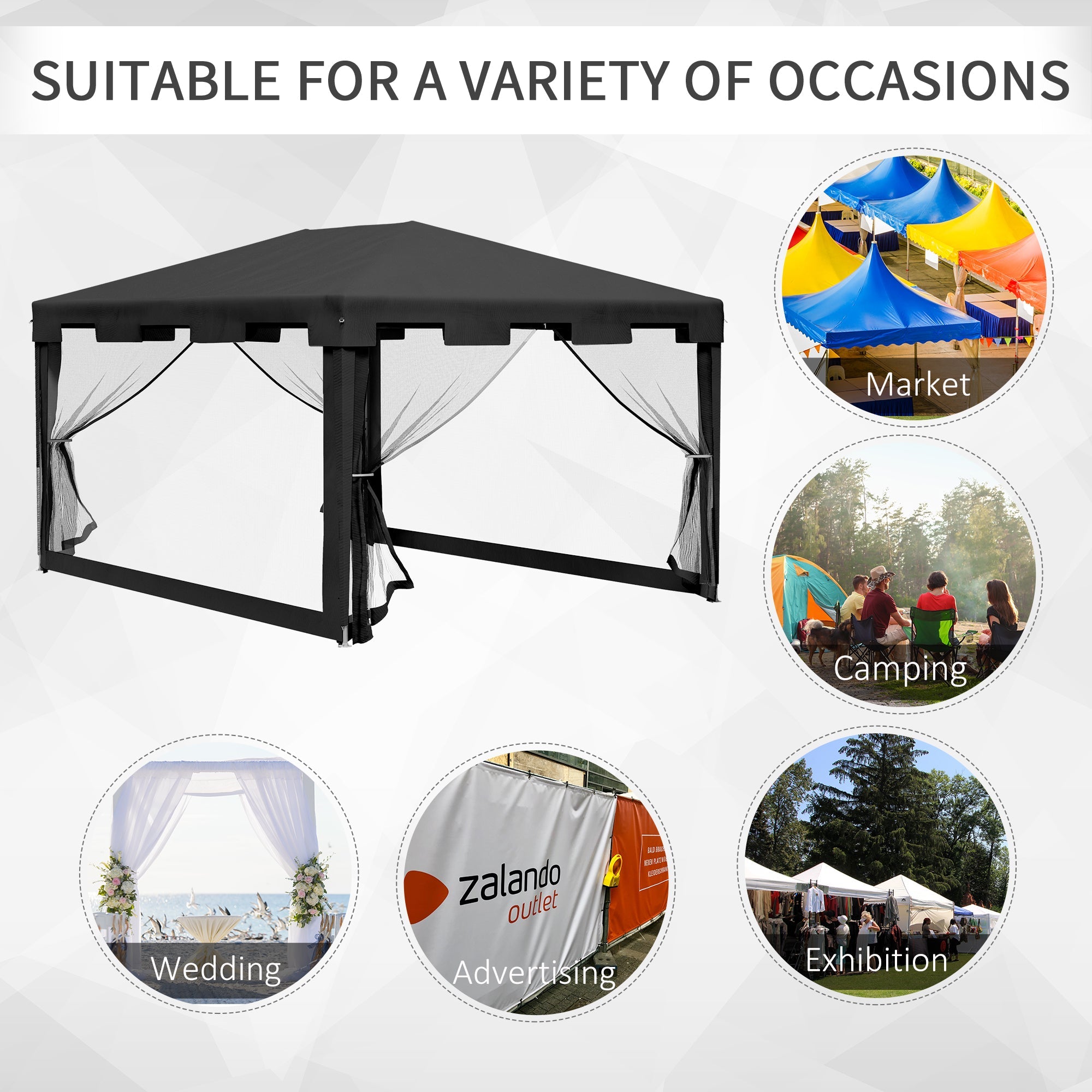 Outsunny 10x13ft Outdoor Gazebo Party Tent Sun Shade Canopy with Mesh Sidewalls Dark Grey