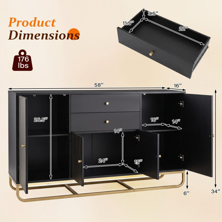 Modern Buffet Sideboard Cabinet with 2 Drawers & Adjustable Shelves for Dining Room, Kitchen & Living Room