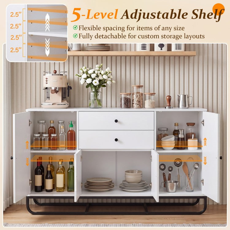 Modern Buffet Sideboard Cabinet with 2 Drawers & Adjustable Shelves for Dining Room, Kitchen & Living Room