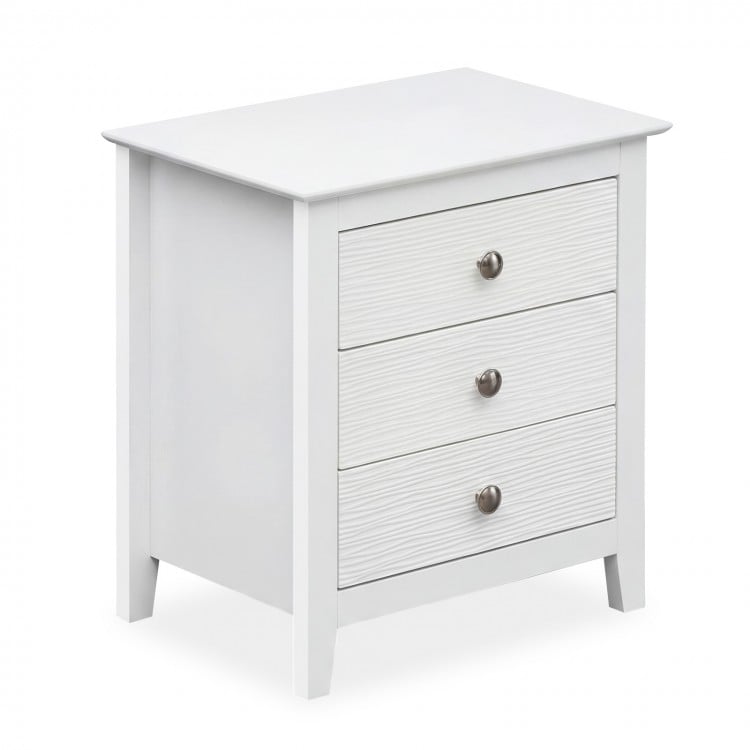 Modern Farmhouse 3-Drawer NightStand with Wood Grain Accents and Sleek Knobs-White