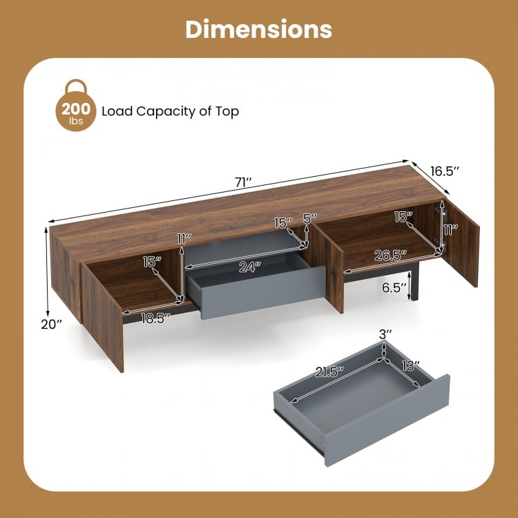 Modern Mid Century TV Cabinetfor TVs up to 82" with Drawer-Walnut