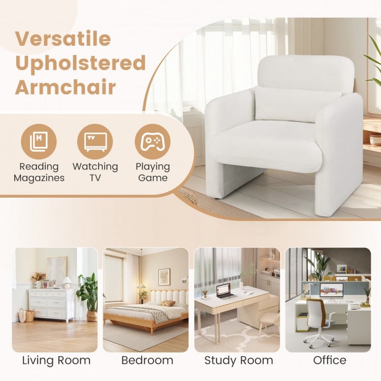 Modern Upholstered Chenille Accent Chair with Removable Lumbar Pillow-White