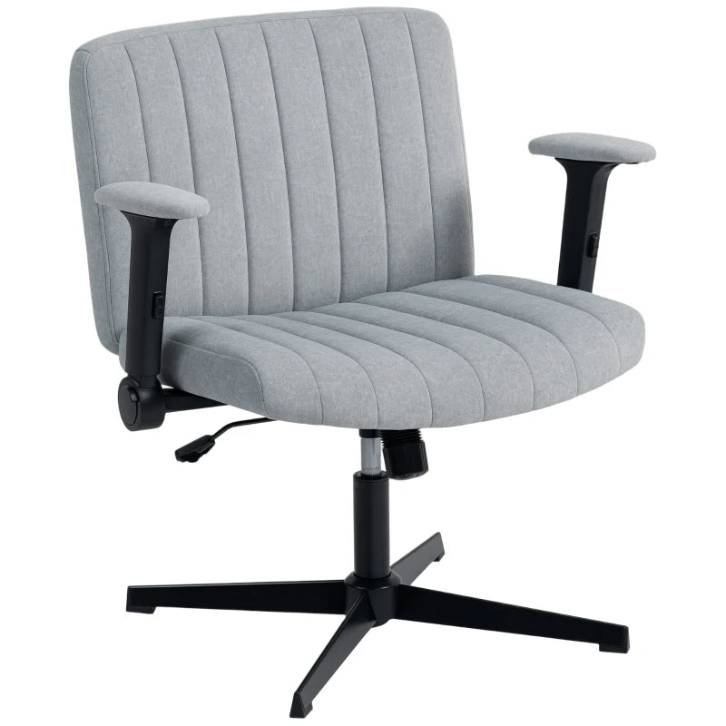 Criss Cross Chair with Flip-up Armrests, Wide Office Chair with Adjustable Height, Tilting, No Wheels, Grey