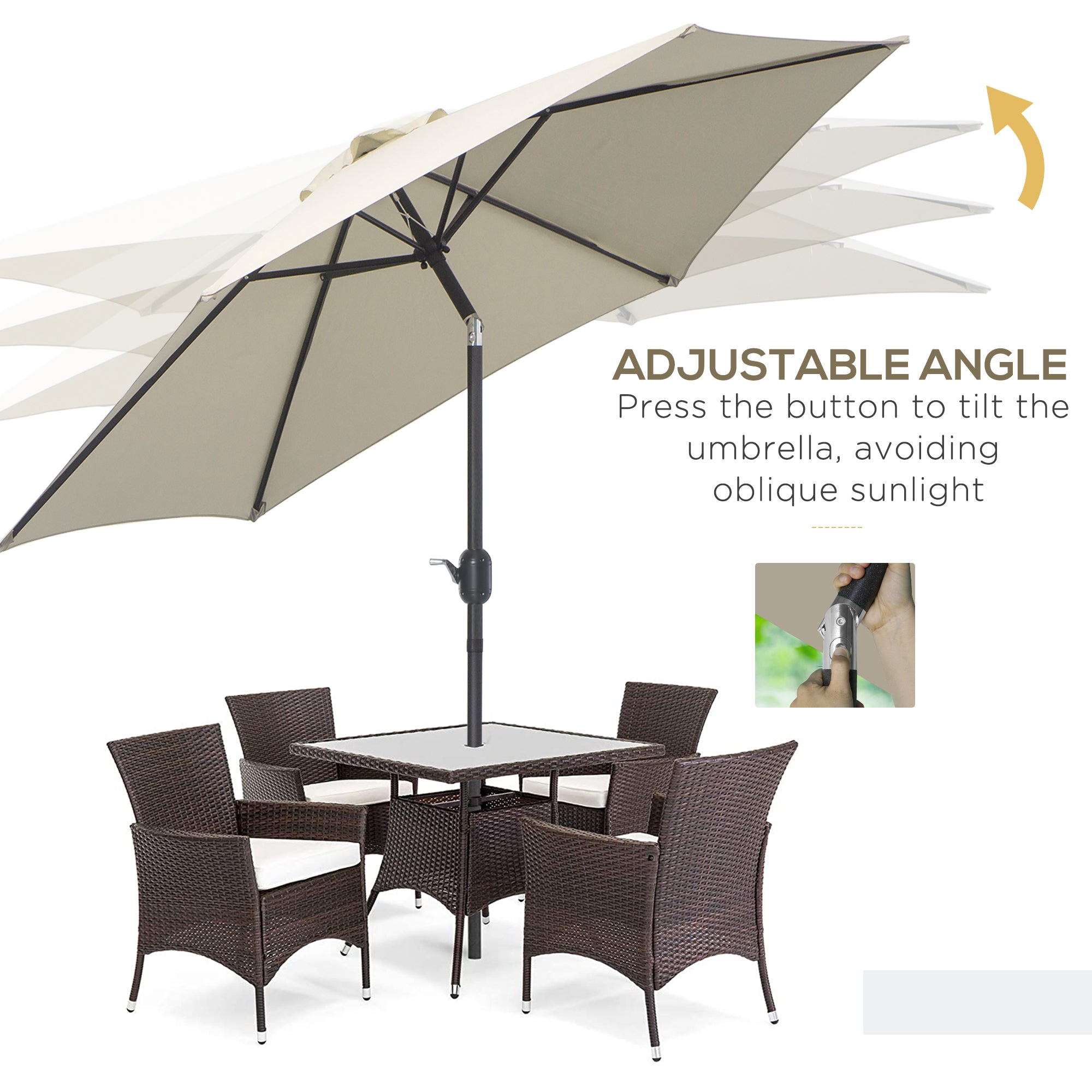 Outsunny 9' Patio Umbrella w/ Crank Handle Tilt Canopy Market Sunshade