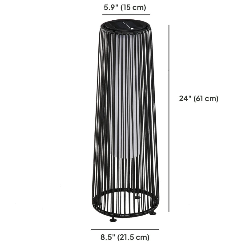 Wicker Solar Floor Lamp, Decorative Outdoor Lamp with Auto On/Off LED Light, IP44 for Patio, Porch, Pathway, Black