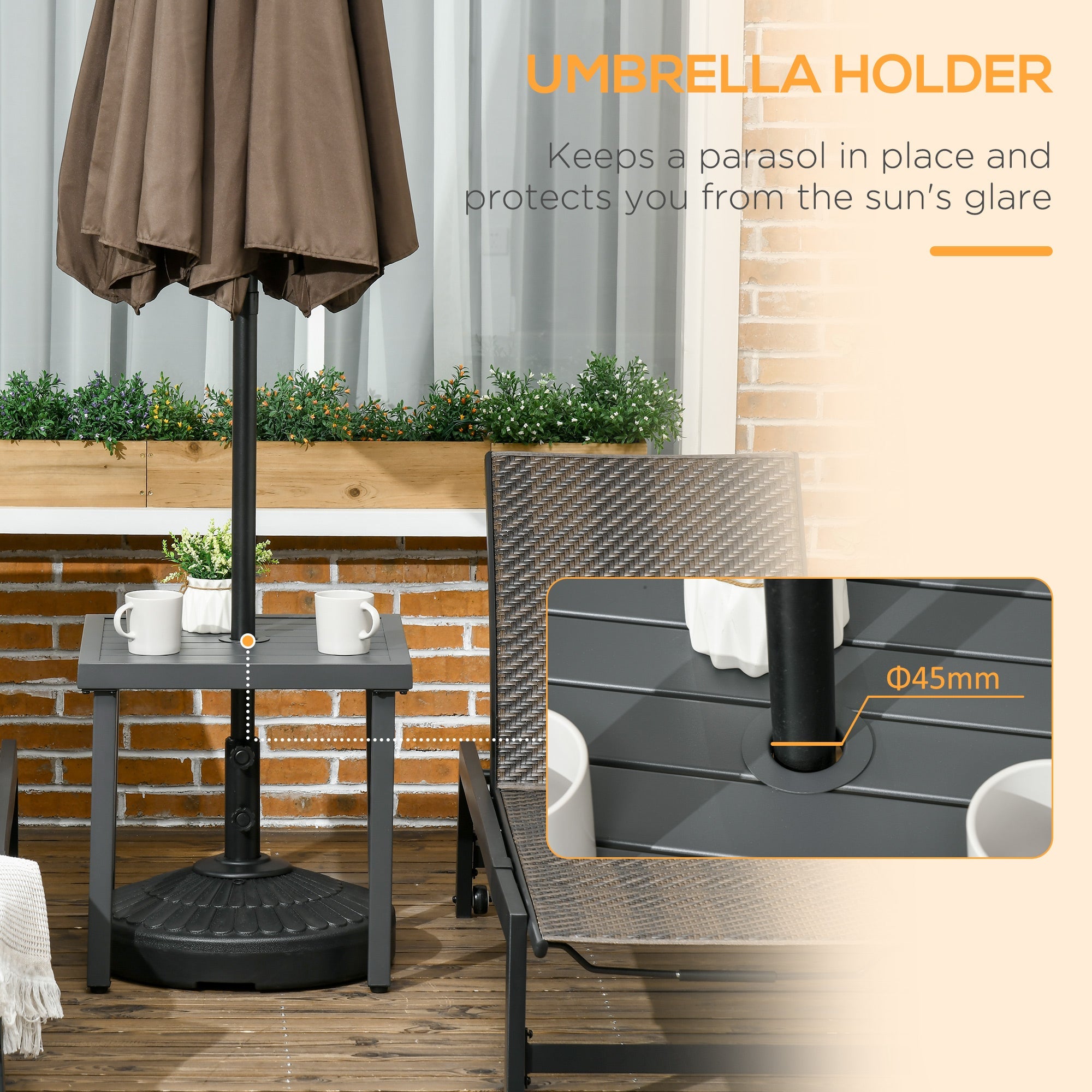 Outsunny Patio Side Table with Umbrella Hole Steel Frame Small Coffee Table Gray