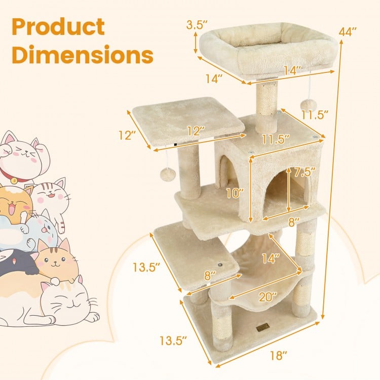 Multi-Level Cat Tower with 2-Door Condo and Padded Top Perch-Beige