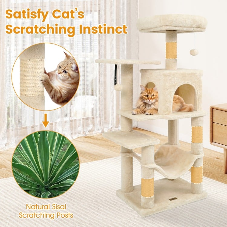 Multi-Level Cat Tower with 2-Door Condo and Padded Top Perch-Beige