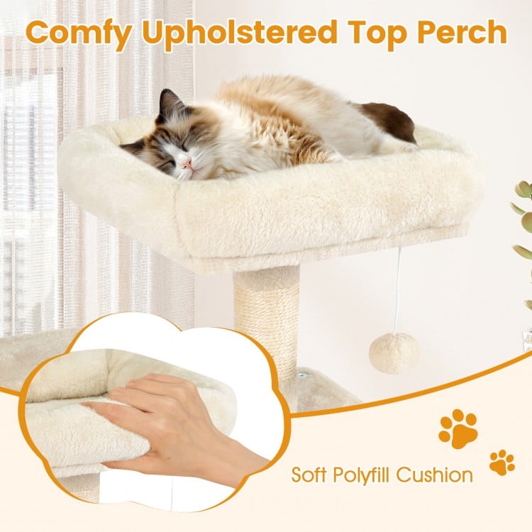 Multi-Level Cat Tower with 2-Door Condo and Padded Top Perch-Beige