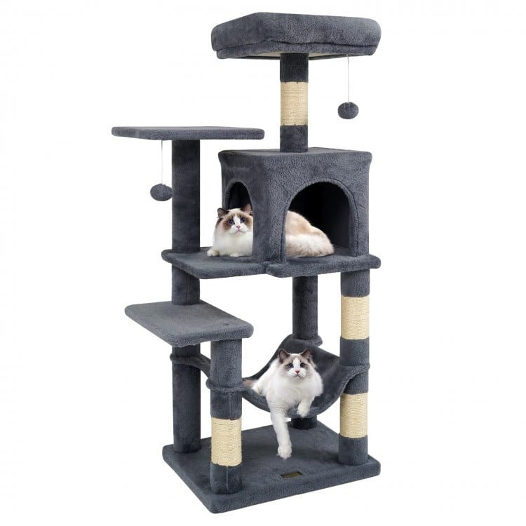 Multi-Level Cat Tower with 2-Door Condo and Padded Top Perch-Gray