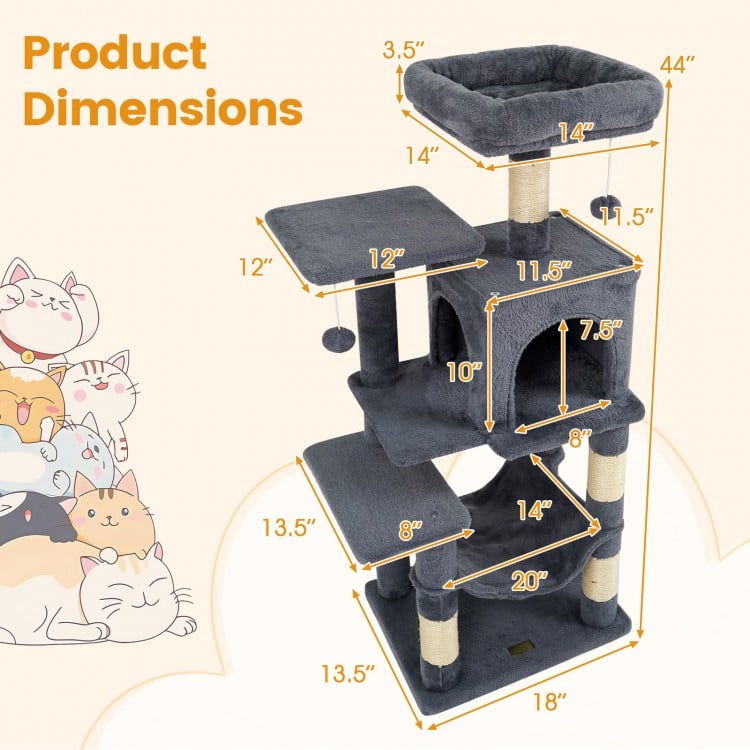 Multi-Level Cat Tower with 2-Door Condo and Padded Top Perch-Gray