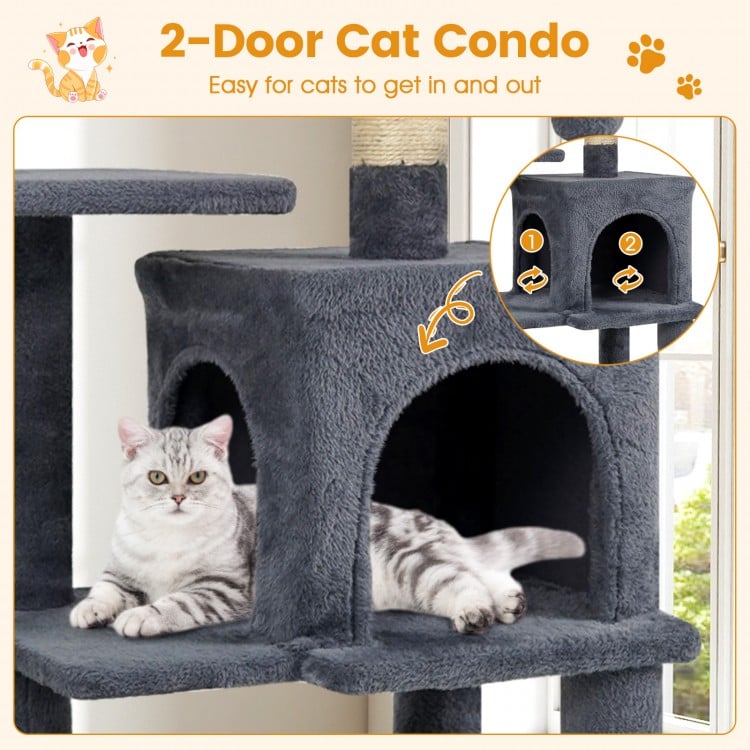 Multi-Level Cat Tower with 2-Door Condo and Padded Top Perch-Gray