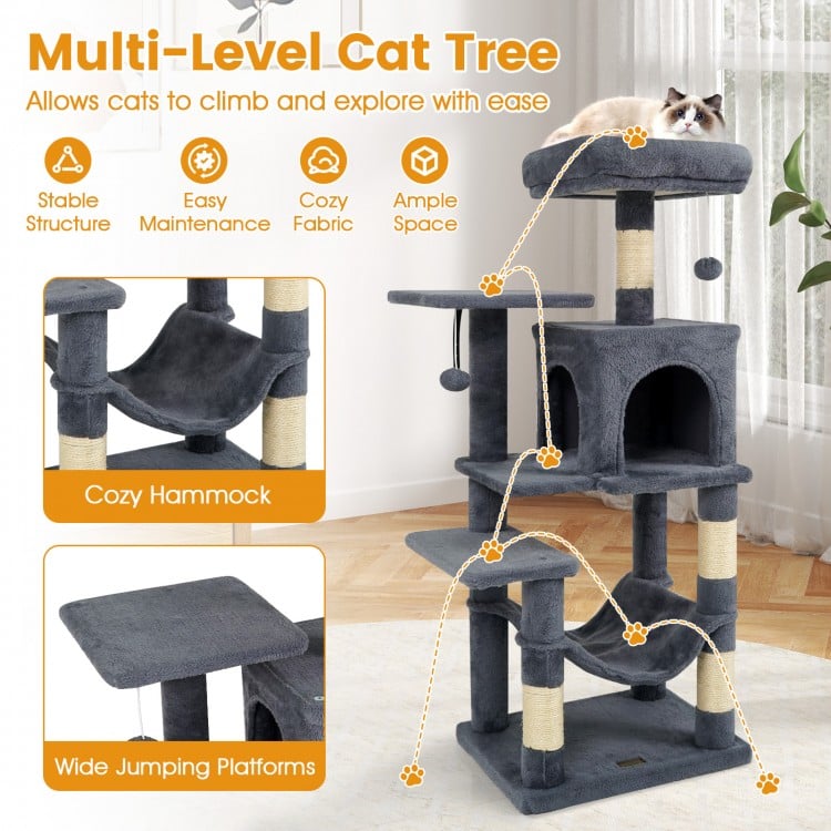 Multi-Level Cat Tower with 2-Door Condo and Padded Top Perch-Gray