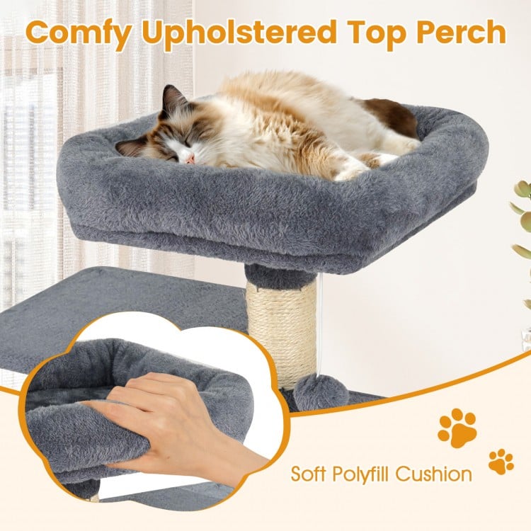 Multi-Level Cat Tower with 2-Door Condo and Padded Top Perch-Gray