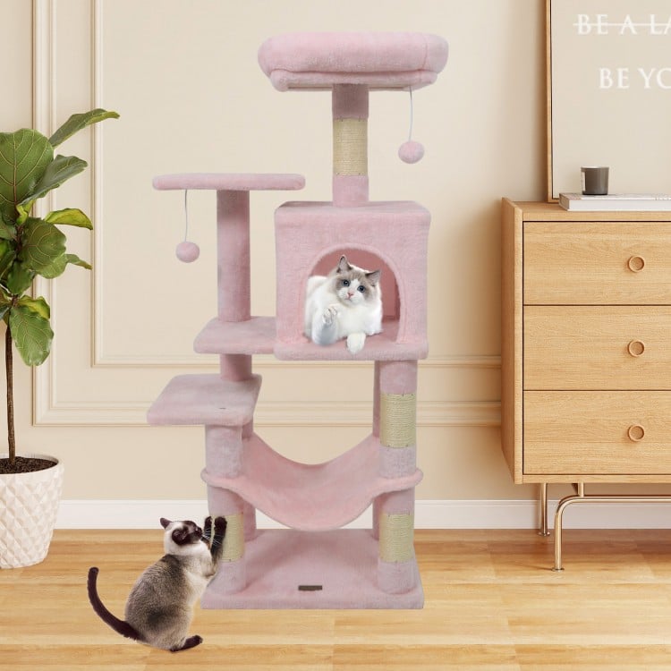 Multi-Level Cat Tower with 2-Door Condo and Padded Top Perch-Pink