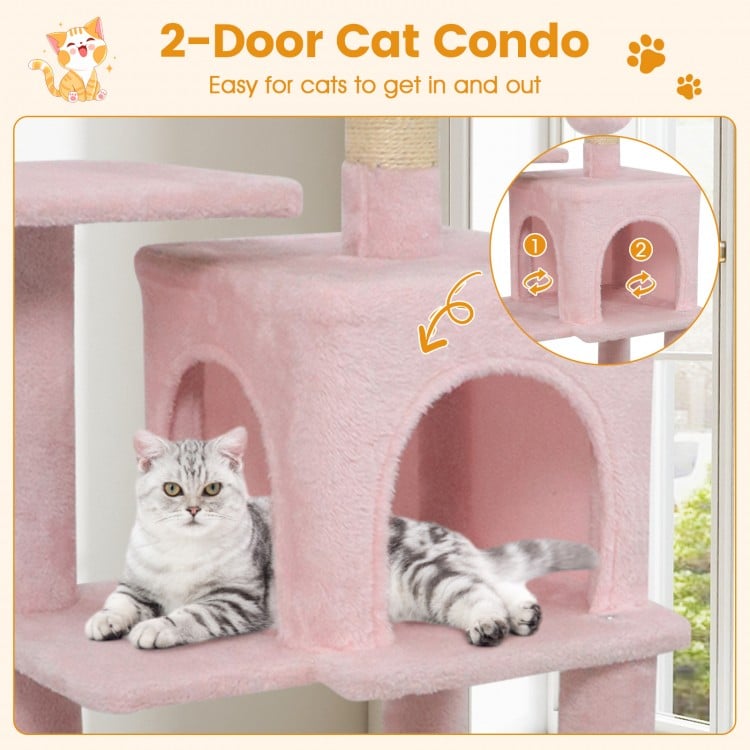 Multi-Level Cat Tower with 2-Door Condo and Padded Top Perch-Pink