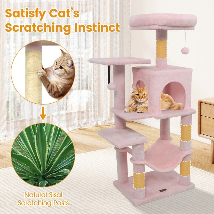 Multi-Level Cat Tower with 2-Door Condo and Padded Top Perch-Pink