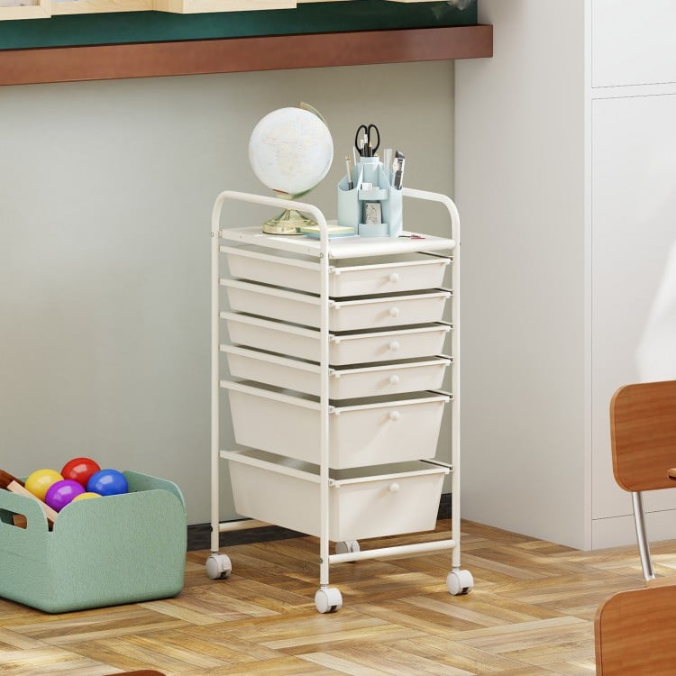 Multifunctional 6 Drawers Rolling Storage Cart Organizer-White