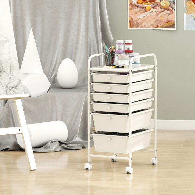 Multifunctional 6 Drawers Rolling Storage Cart Organizer-White