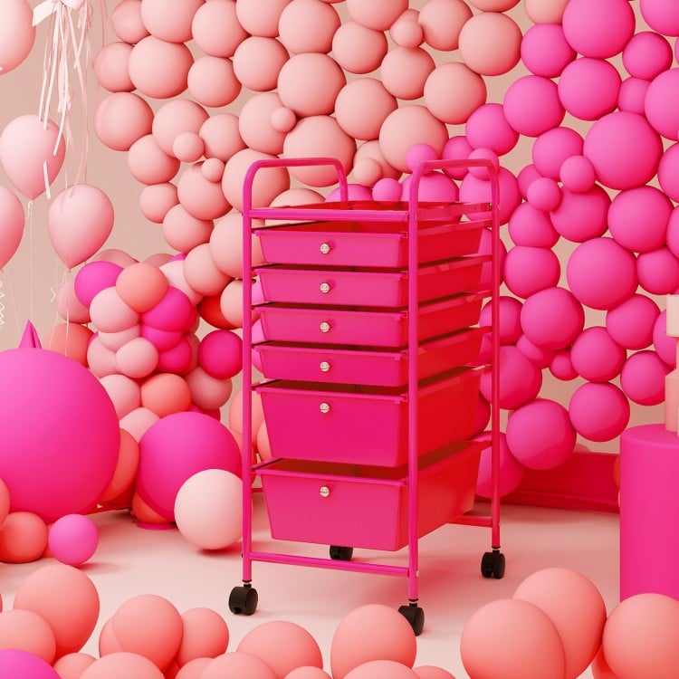 Multifunctional 6 Drawers Rolling Storage Cart Organizer-Rose Red