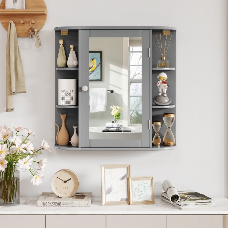 Multipurpose Mount Wall Surface Bathroom Storage Cabinet with Mirror-Gray