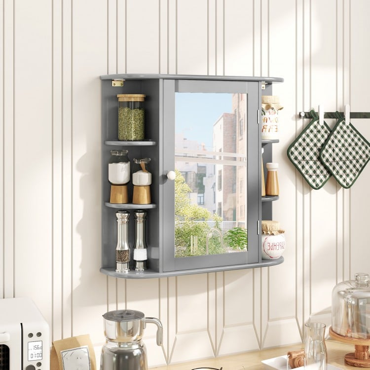 Multipurpose Mount Wall Surface Bathroom Storage Cabinet with Mirror-Gray