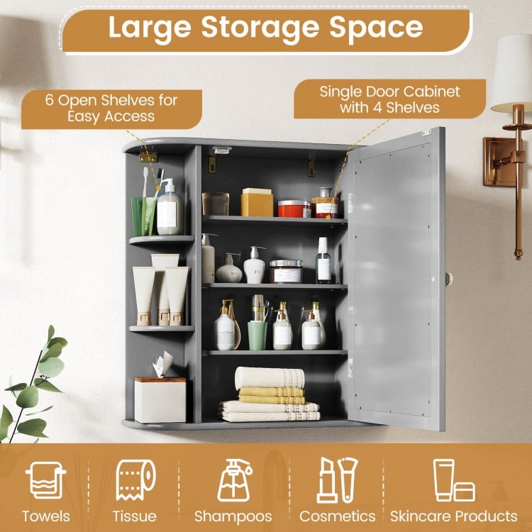 Multipurpose Mount Wall Surface Bathroom Storage Cabinet with Mirror-Gray